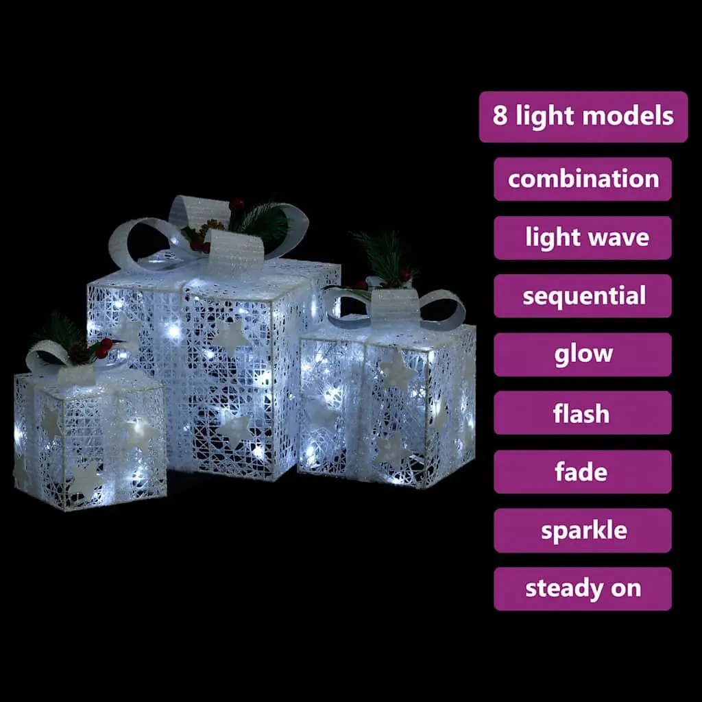 Decorative Gift Boxes Christmas Indoor Outdoor 3 pcs White LED Lights 8 Effects