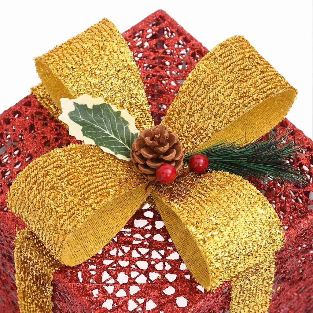 Decorative Gift Boxes Set 3pcs Red LED Lights Holiday Indoor Outdoor
