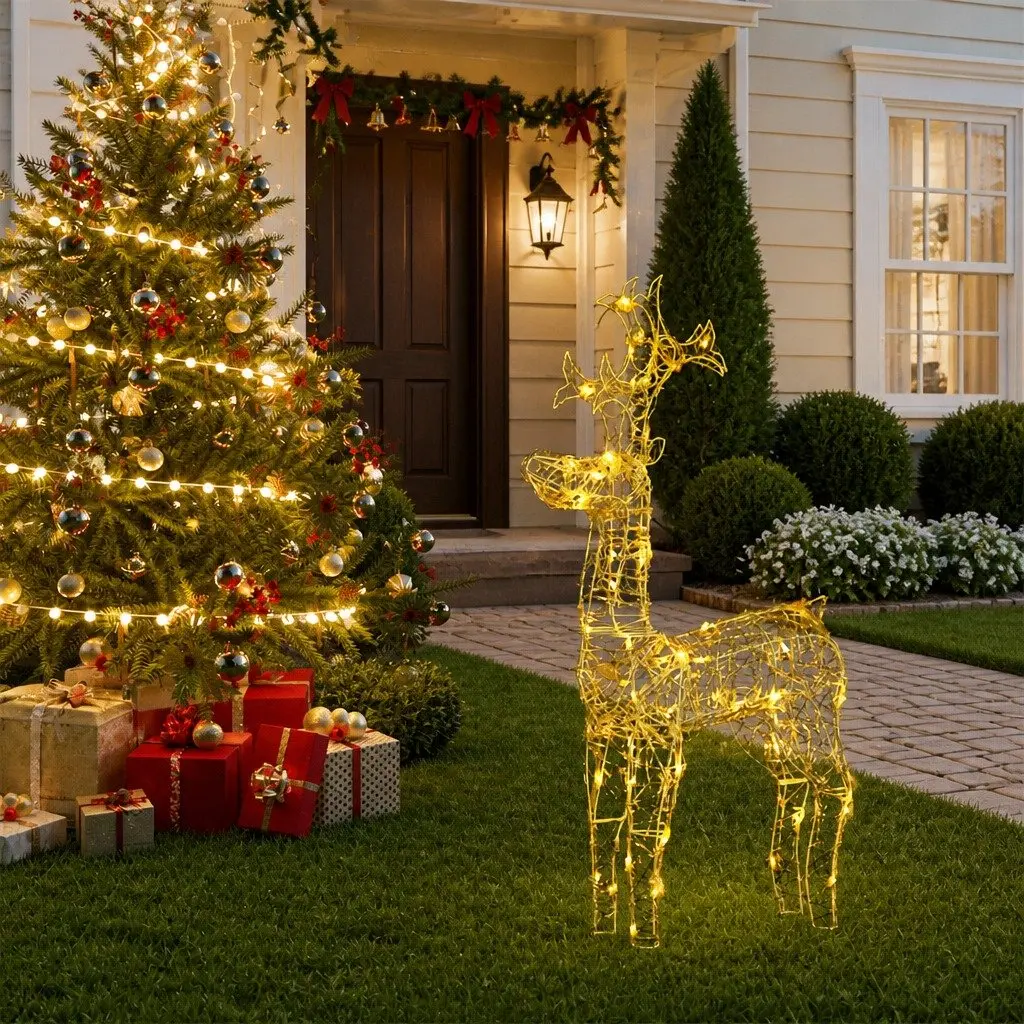 Standing Reindeer Christmas Decoration Warm White LED Lights 60 x 16 x 100 cm Acrylic Outdoor