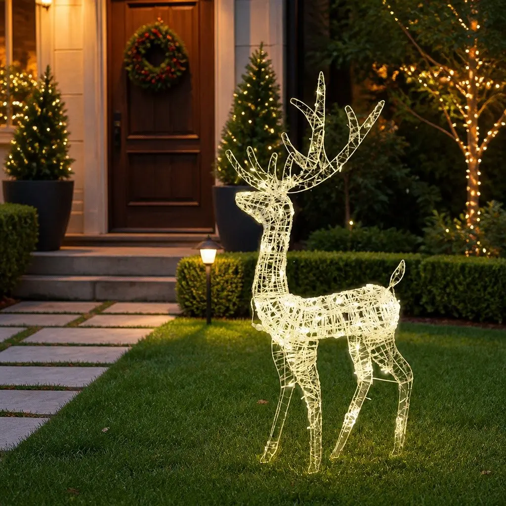Standing Reindeer Christmas Decoration 128cm Warm White LED Acrylic Outdoor