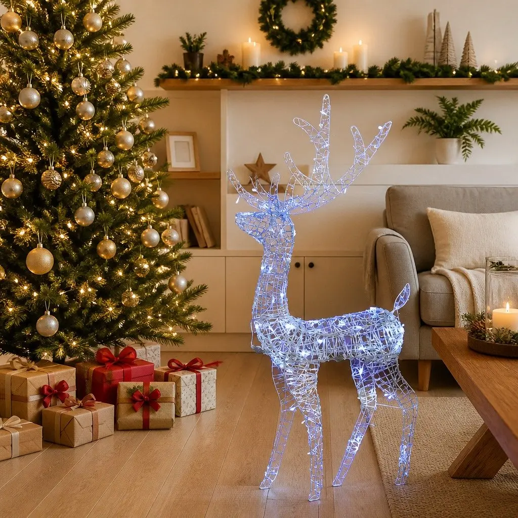 Acrylic Reindeer Christmas Decoration 128cm Blue Indoor Outdoor 140 LED Lights