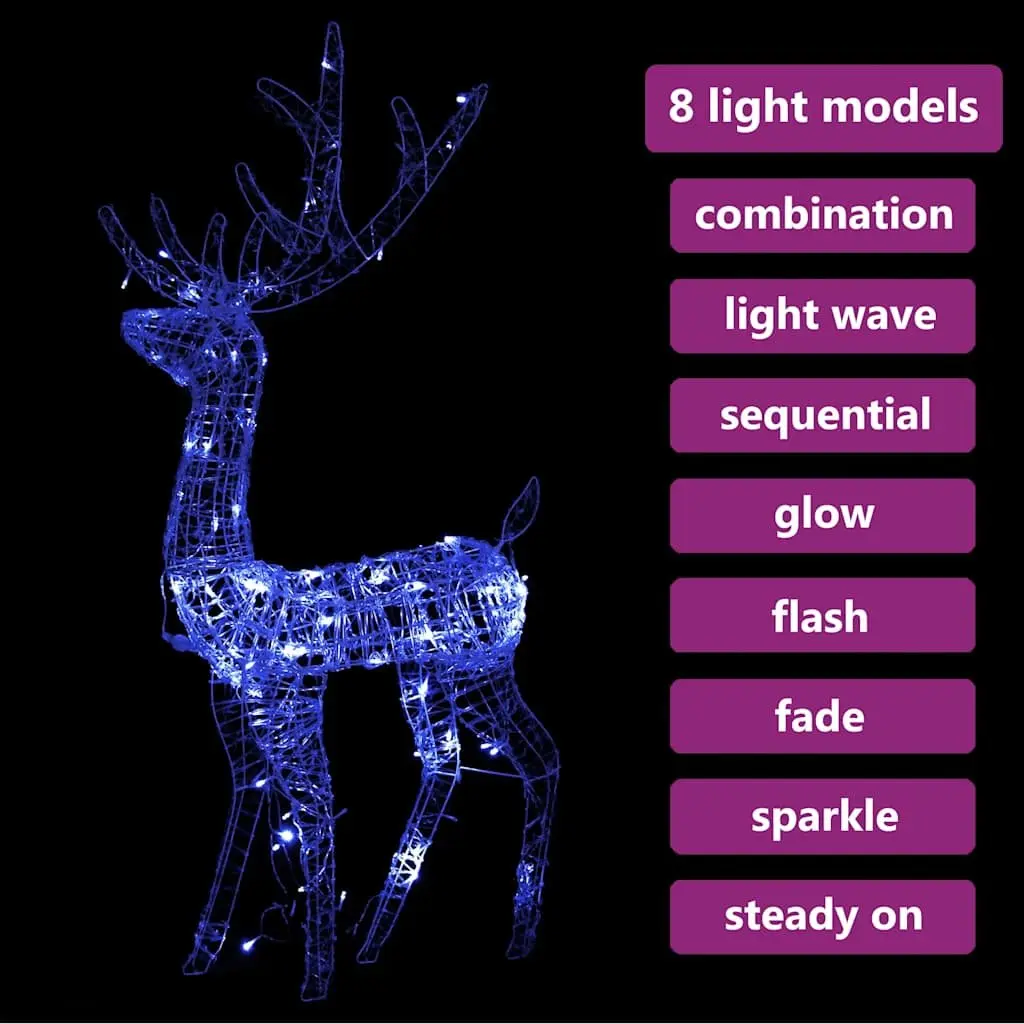 Acrylic Reindeer Christmas Decoration 128cm Blue Indoor Outdoor 140 LED Lights