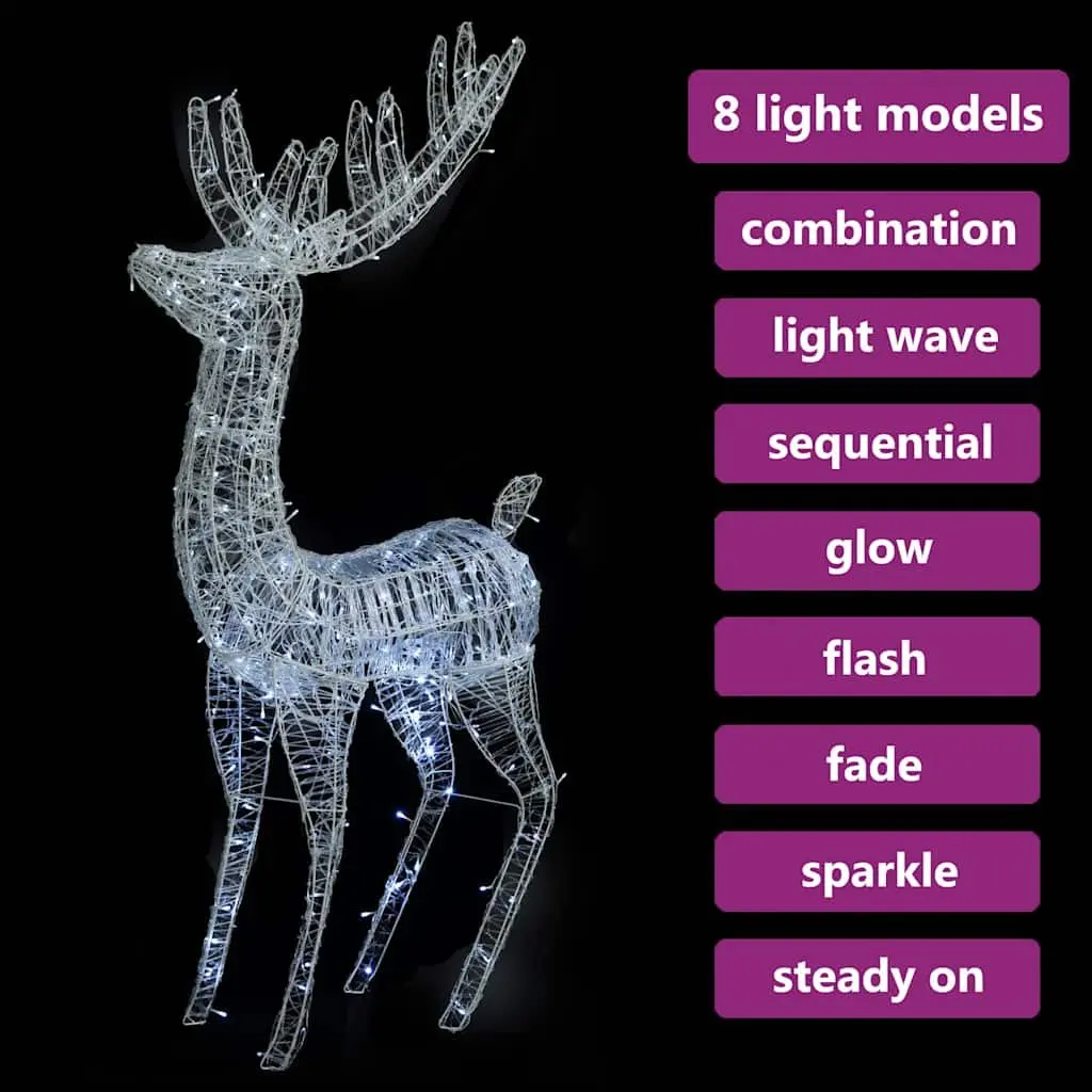 XXL Acrylic Christmas Reindeer Decoration 180cm Cold White LED Lights