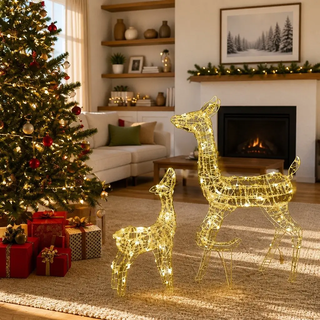 Acrylic Reindeer Family Christmas Decoration 160 LED Warm White Lights 8 Lighting Effects