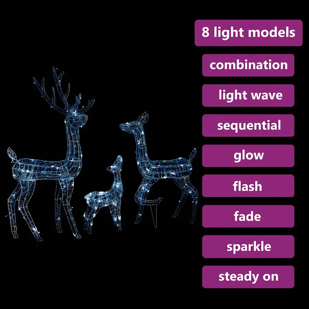 Acrylic Christmas Decoration Reindeer Family Cold White LED Lights Indoor Outdoor 300 Count