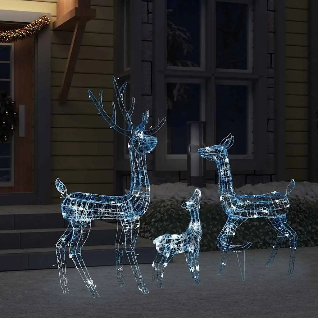 Acrylic Christmas Decoration Reindeer Family Cold White LED Lights Indoor Outdoor 300 Count