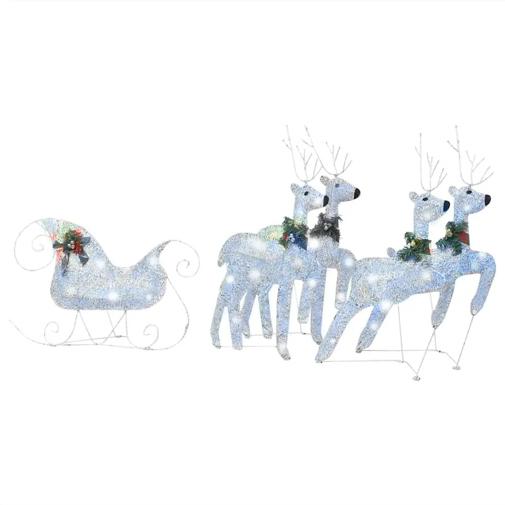 Reindeer Sleigh Christmas Decoration 100 LED Lights Outdoor Garden Silver