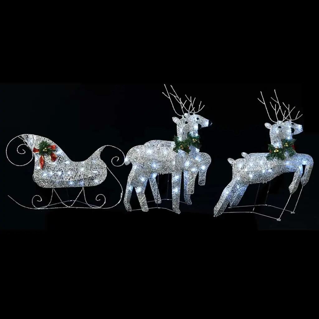 Reindeer Sleigh Christmas Decoration 100 LED Lights Outdoor Garden Silver