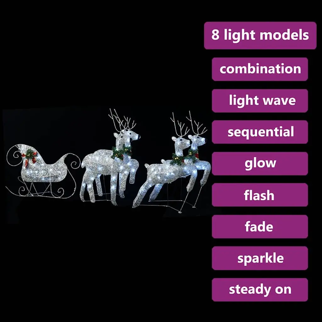 Reindeer Sleigh Christmas Decoration 100 LED Lights Outdoor Garden Silver