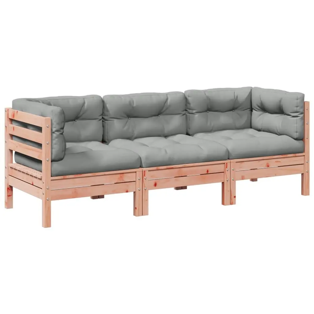 Garden Sofa Set 3 Piece Outdoor Furniture Cushions Brown Wood