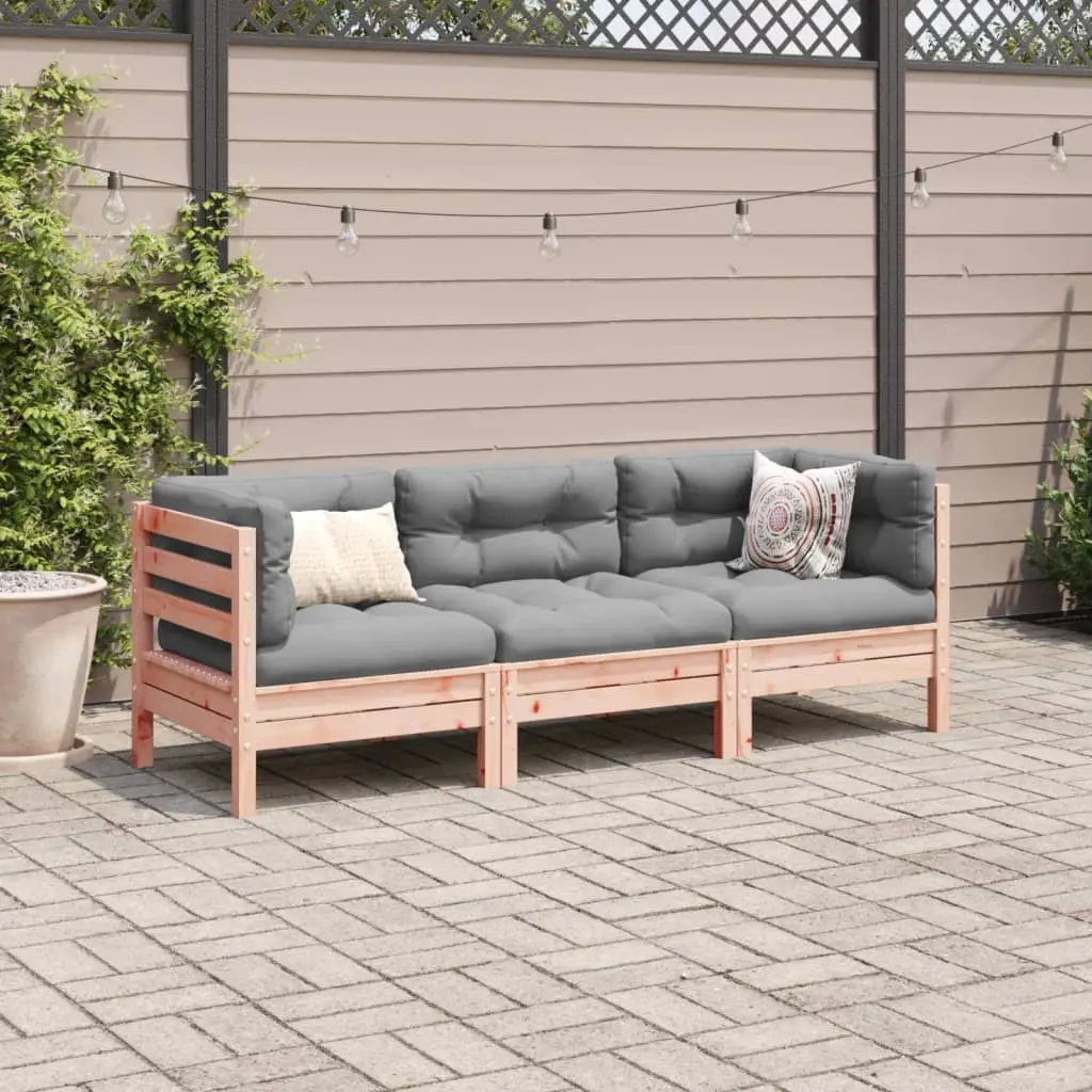 Garden Sofa Set 3 Piece Outdoor Furniture Cushions Brown Wood