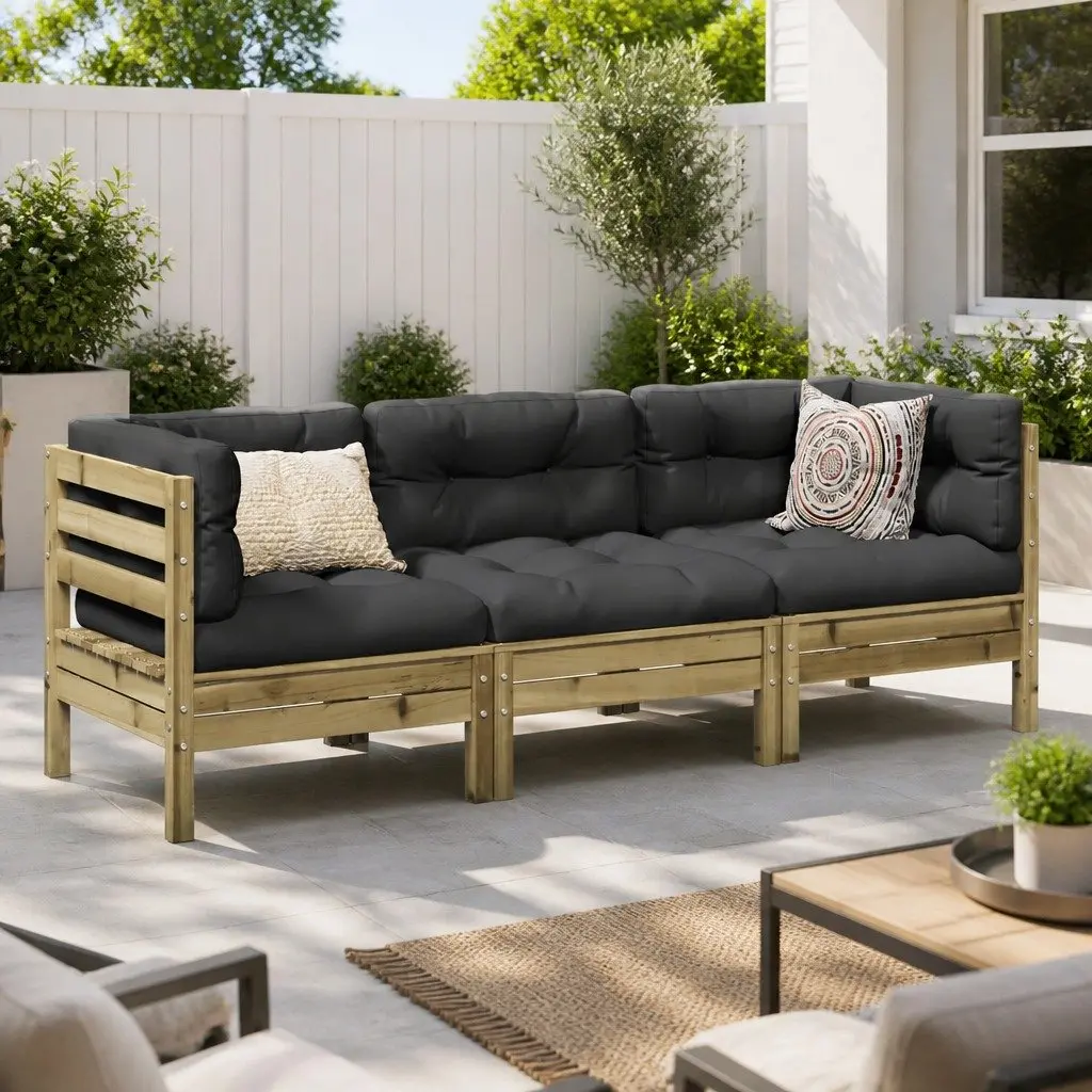Garden Sofa Set 3 Piece Outdoor Furniture Brown Cushions