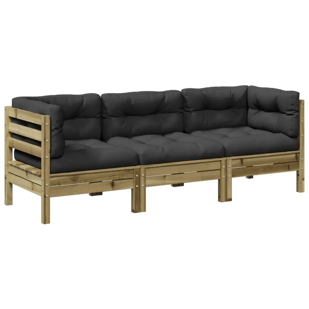Garden Sofa Set 3 Piece Outdoor Furniture Brown Cushions