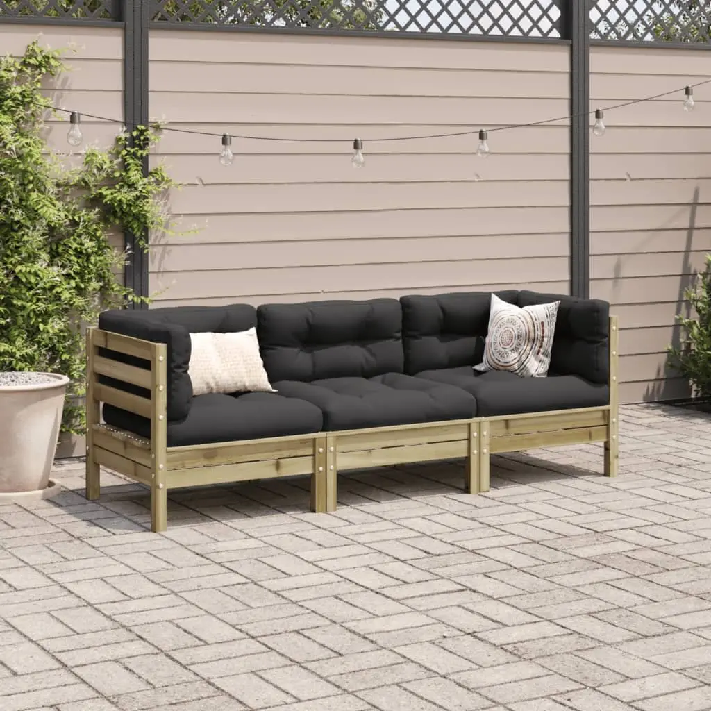 Garden Sofa Set 3 Piece Outdoor Furniture Brown Cushions