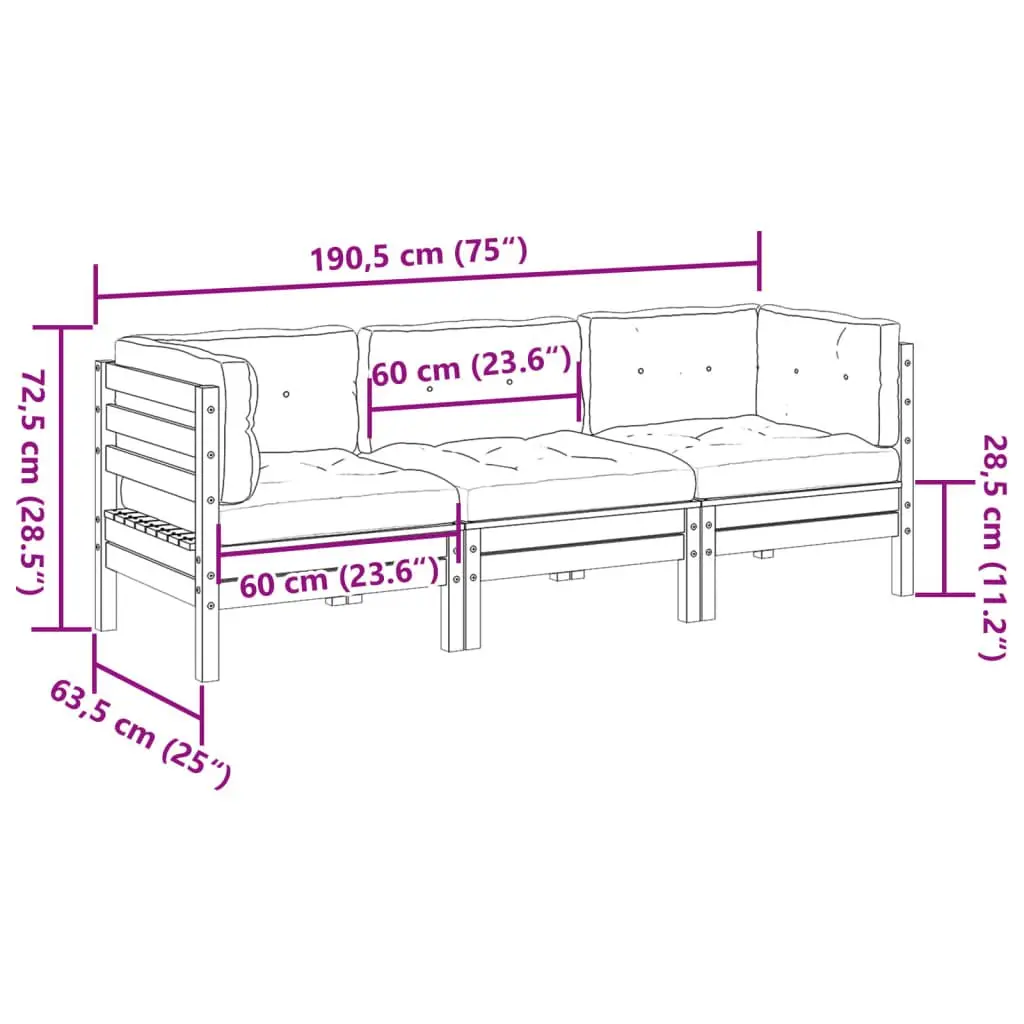 Garden Sofa Set 3 Piece Outdoor Furniture Brown Cushions
