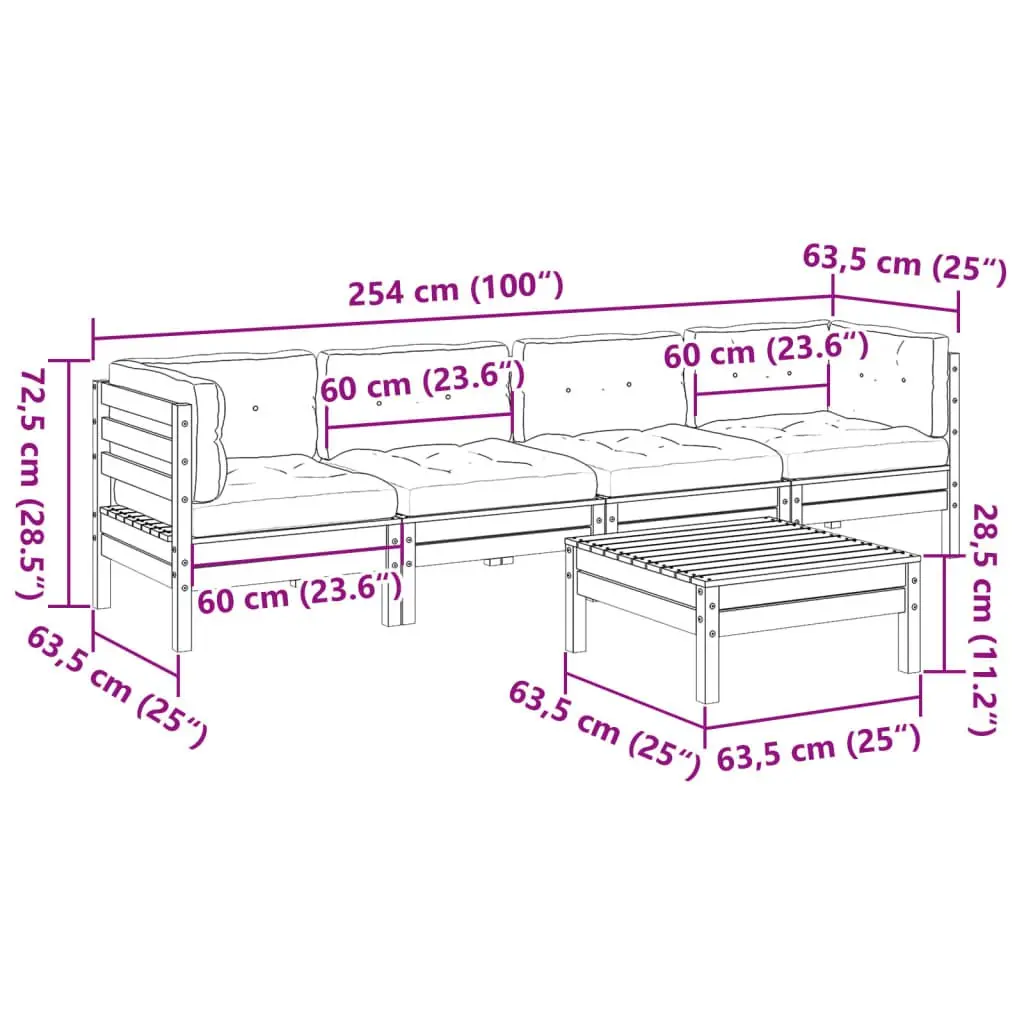 Outdoor Garden Sofa Set 5 Piece Wood Furniture Patio Seating with Cushions