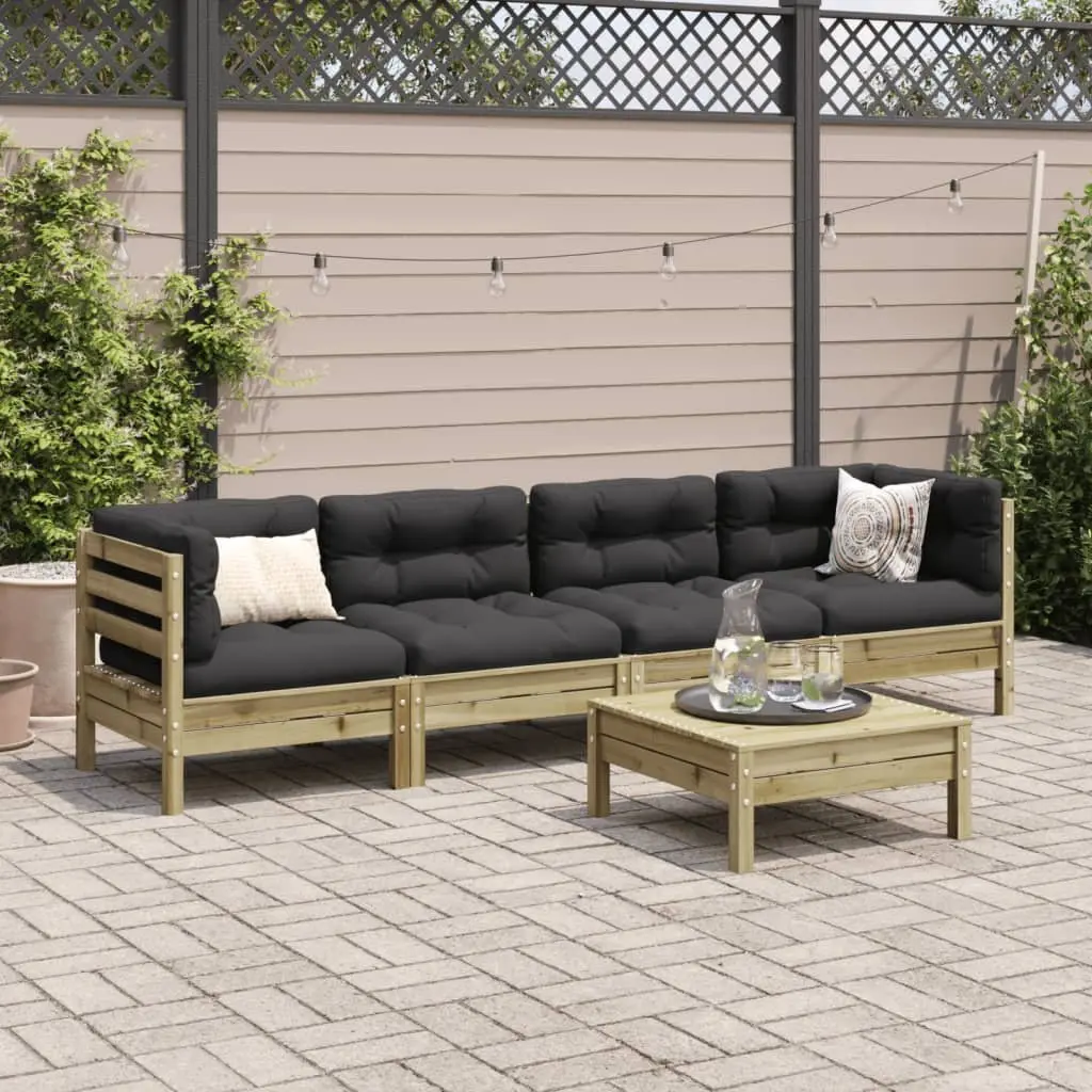 5 Piece Garden Sofa Set with Cushions Solid Pinewood Outdoor Patio Furniture