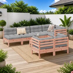 8 Piece Garden Sofa Set Outdoor Furniture with Cushions Wood Patio Seating