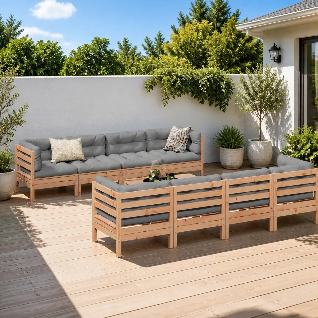 Outdoor Garden Sofa Set 9 Piece Modular Furniture Cushions Brown