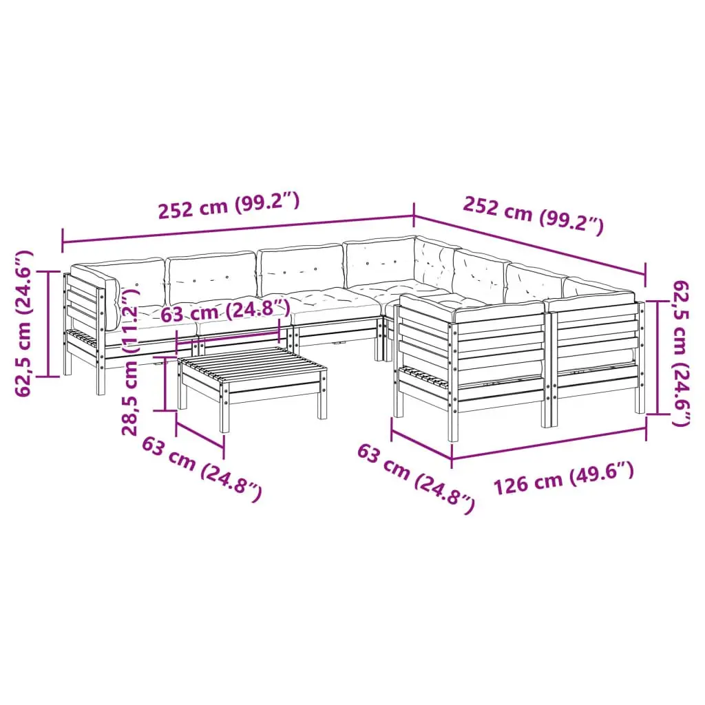 9 Piece Garden Sofa Set Outdoor Furniture Modular Patio Seating Brown