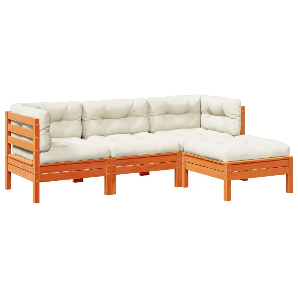 Garden Sofa Set 4 Piece Outdoor Furniture Brown Solid Pinewood with Cushions
