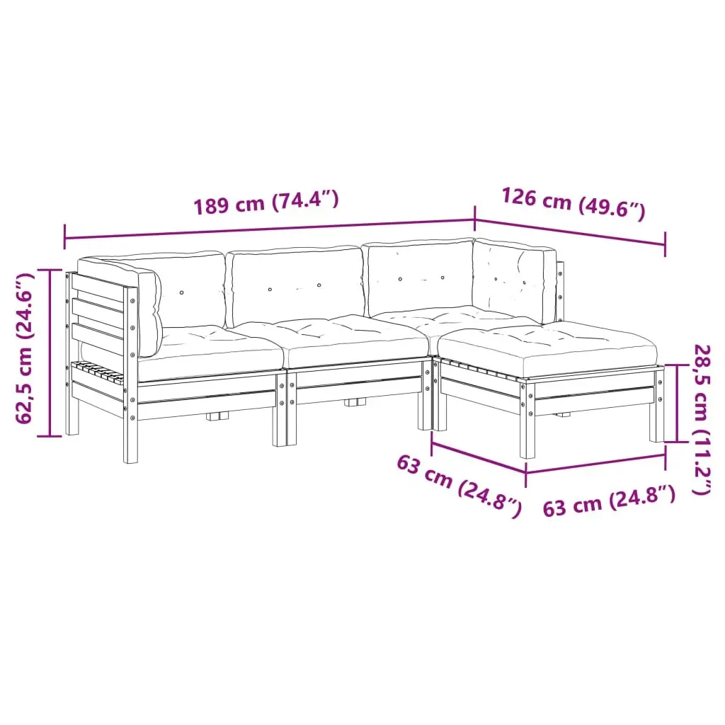 4 Piece Garden Sofa Set with Thick Cushions
