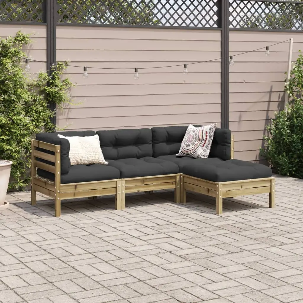 4 Piece Garden Sofa Set with Thick Cushions