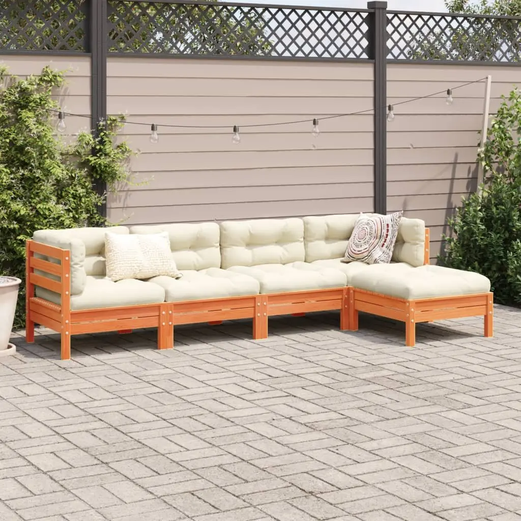 5 Piece Garden Sofa Set Outdoor Furniture Patio Lounge Cushions Wax Brown Solid Pinewood