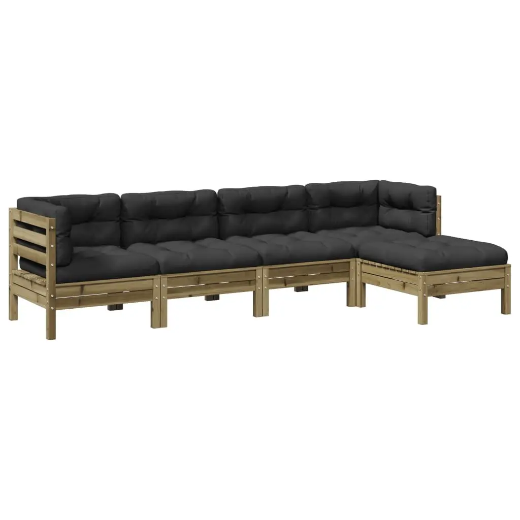 5 Piece Garden Sofa Set with Cushions Impregnated Solid Pinewood Brown