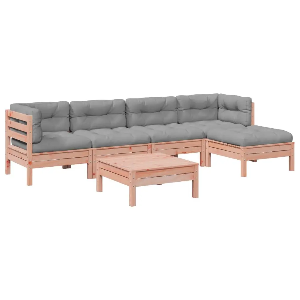 Modular Garden Sofa Set 6 Piece Outdoor Furniture Brown Douglas Fir with Cushions