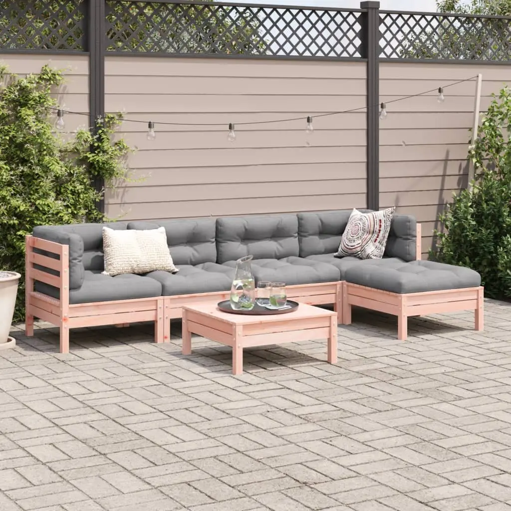 Modular Garden Sofa Set 6 Piece Outdoor Furniture Brown Douglas Fir with Cushions