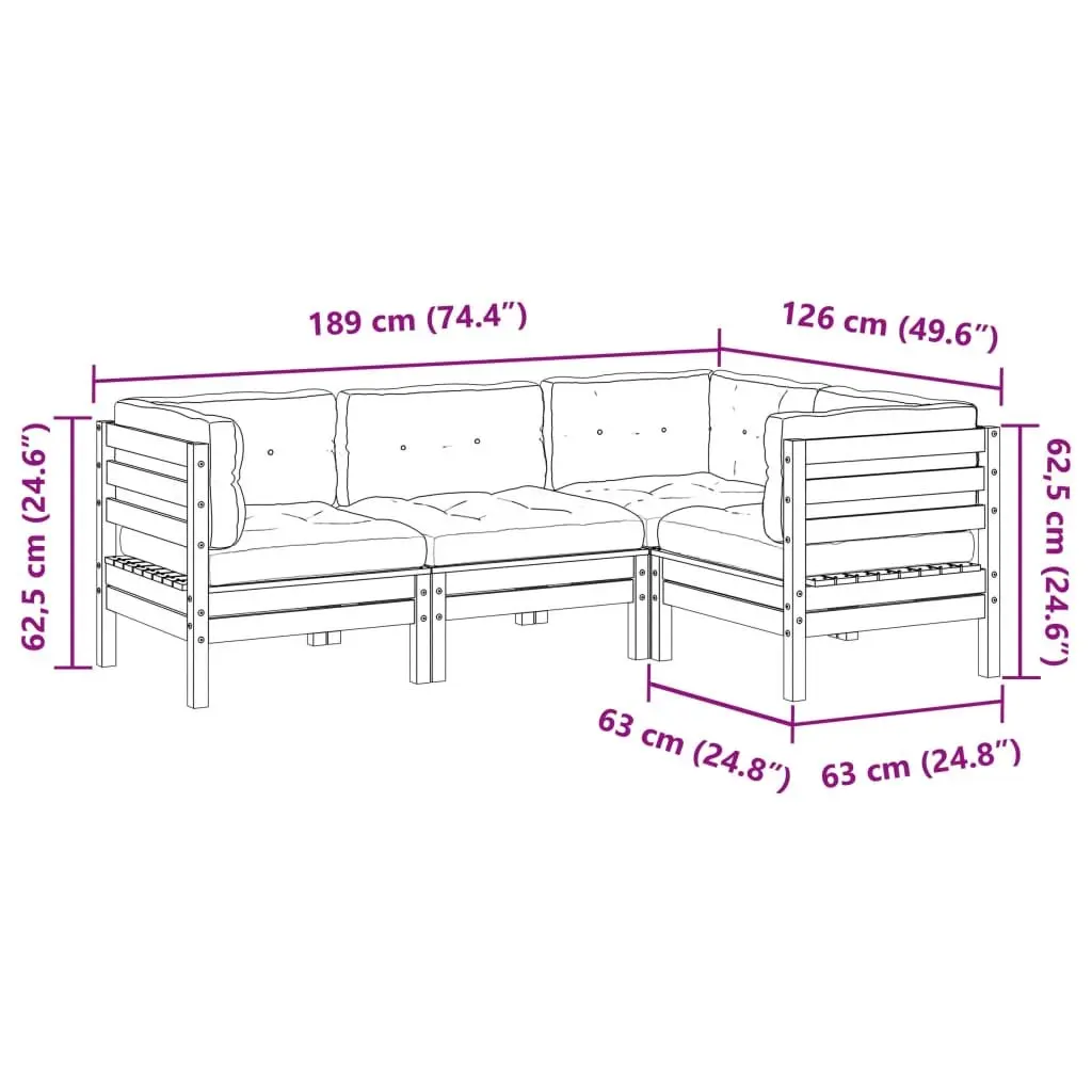Garden Sofa Set 4 Piece Outdoor Furniture with Cushions Wood Patio Seating