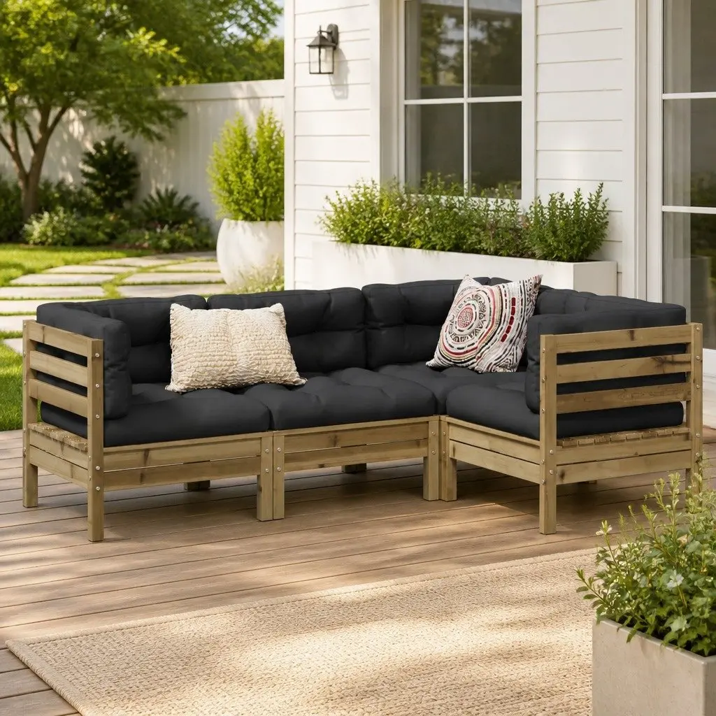 Garden Sofa Set Outdoor Furniture Brown 4 Piece Cushions Impregnated Pinewood