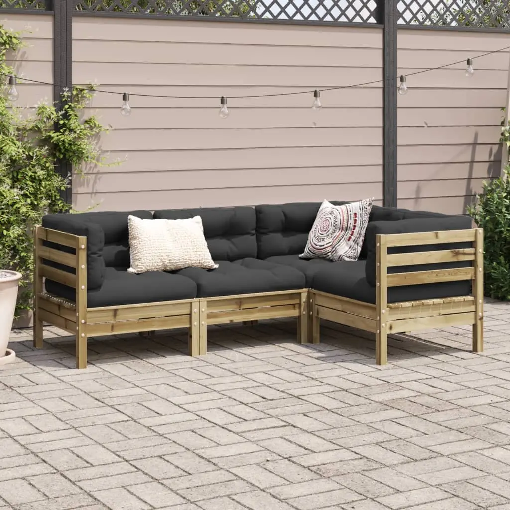 Garden Sofa Set Outdoor Furniture Brown 4 Piece Cushions Impregnated Pinewood