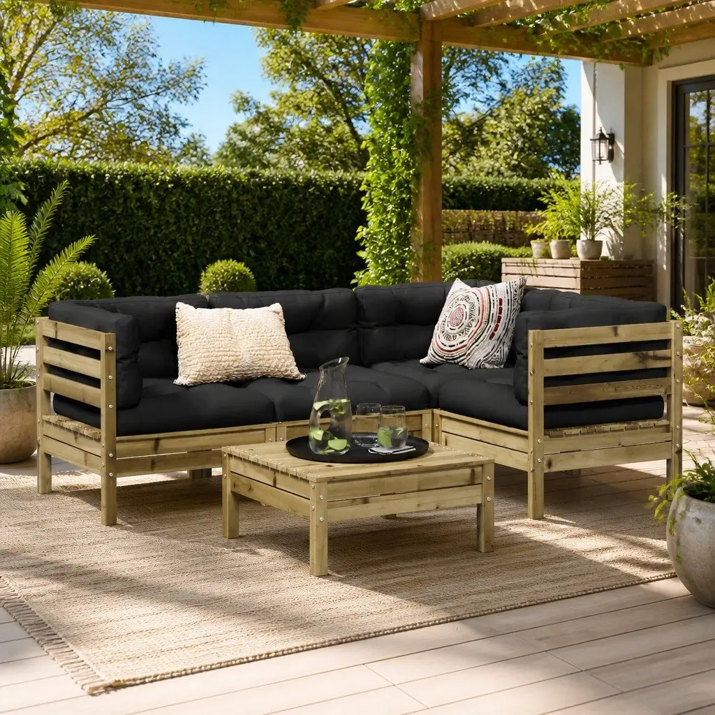 Garden Sofa Set 5 Piece Outdoor Furniture Brown Cushions Patio Seating