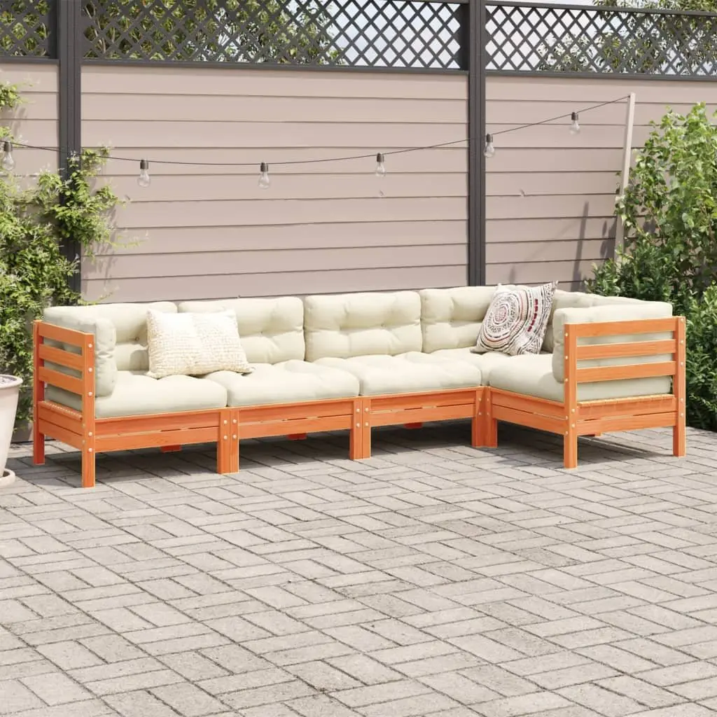 5 Piece Garden Sofa Set Outdoor Furniture with Cushions Brown Solid Wood Pine