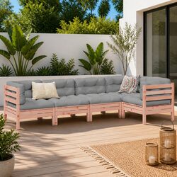 5 Piece Garden Sofa Set Outdoor Furniture with Cushions Wood Patio Seating