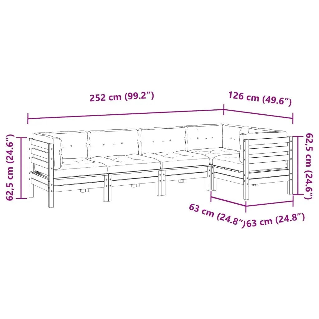 5 Piece Garden Sofa Set Outdoor Furniture Cushions Brown Wood