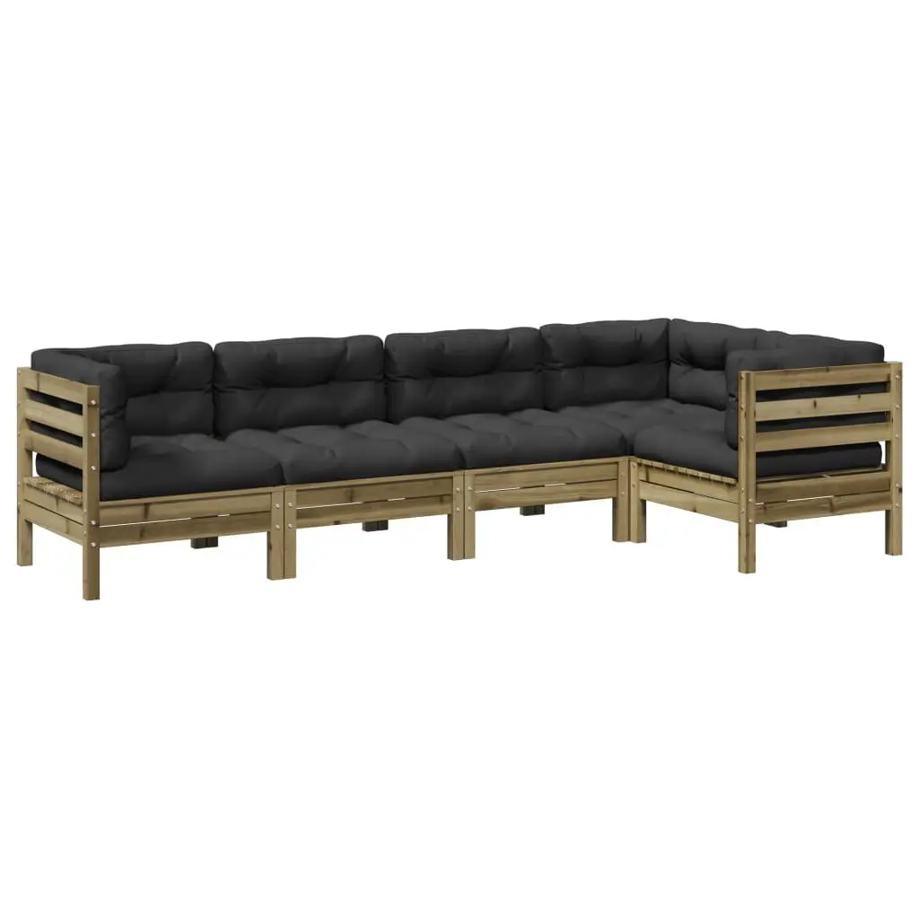 5 Piece Garden Sofa Set Outdoor Furniture Cushions Solid Wood Brown