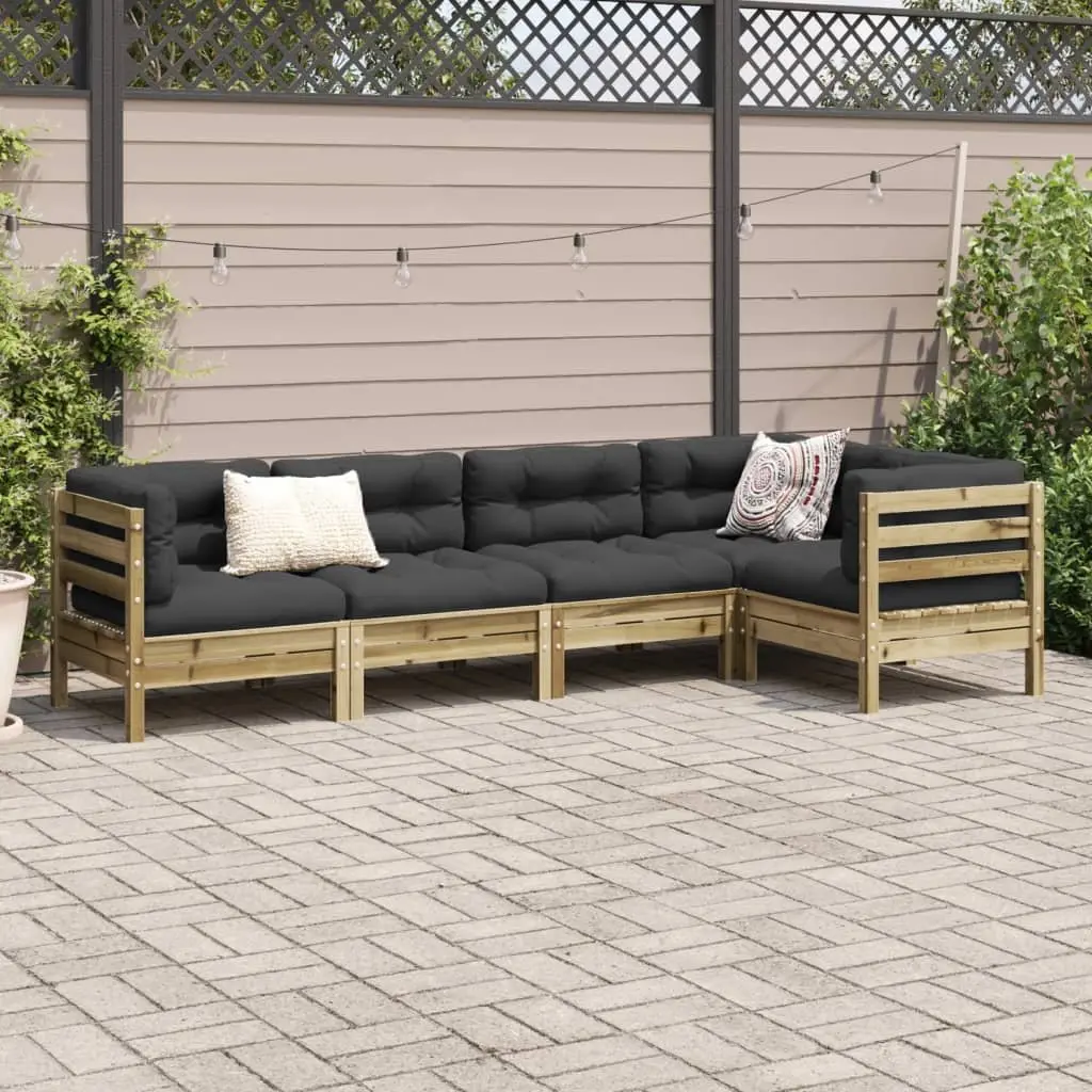 5 Piece Garden Sofa Set Outdoor Furniture Cushions Solid Wood Brown