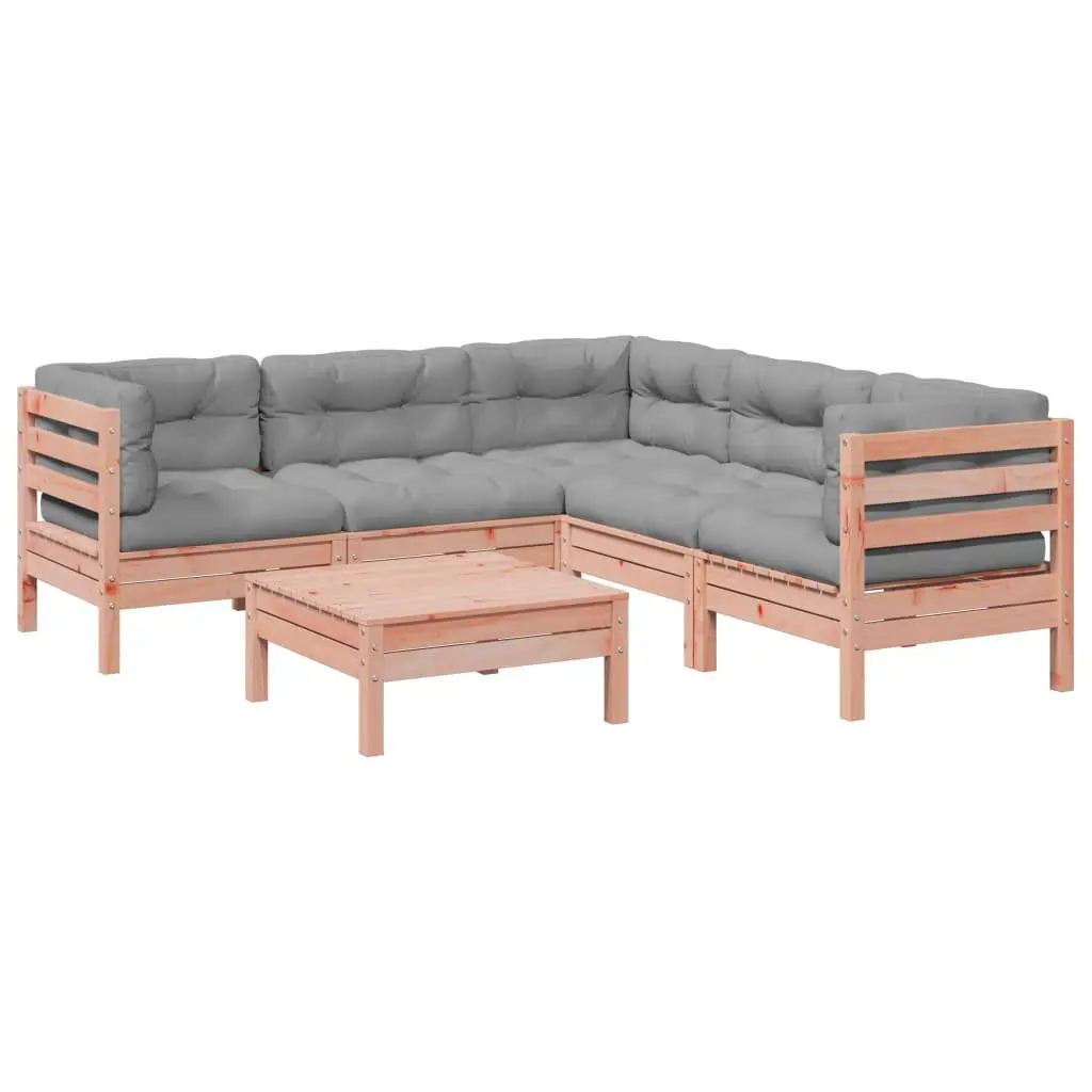 Garden Sofa Set Modular Outdoor Furniture 6 Piece Brown Wood with Cushions