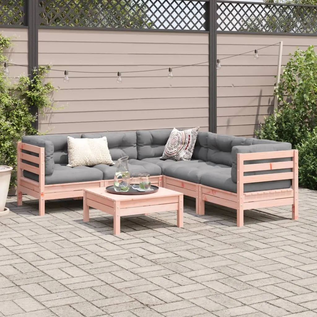 Garden Sofa Set Modular Outdoor Furniture 6 Piece Brown Wood with Cushions
