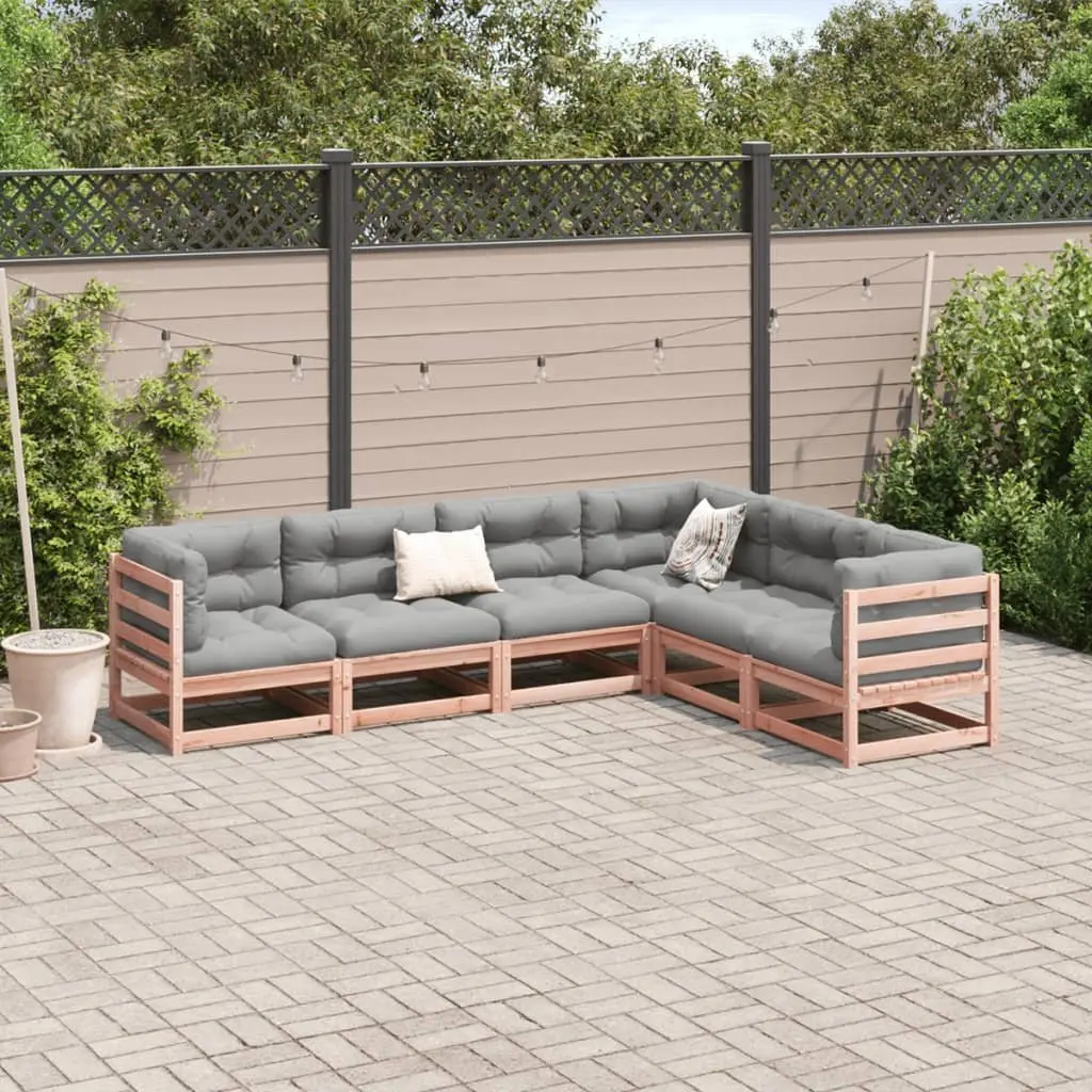 6 Piece Garden Sofa Set Outdoor Furniture Cushioned Brown Douglas Fir Wood Patio Sectional
