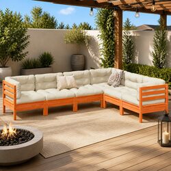 Garden Sofa Set 6 Piece Outdoor Furniture Brown Cushions Solid Wood Patio