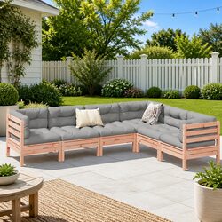 Garden Sofa Set 6 Piece Outdoor Furniture with Cushions Modular Wood Patio
