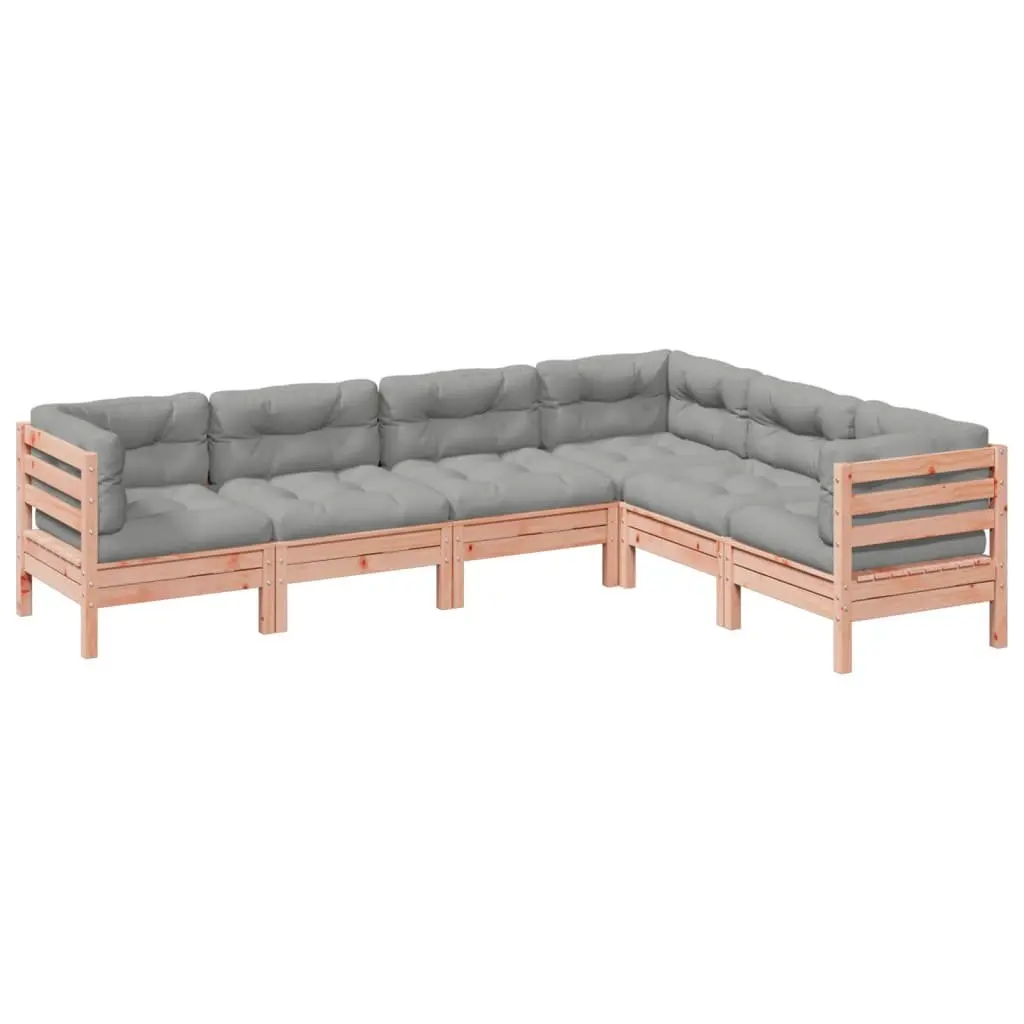 Garden Sofa Set Modular Outdoor Furniture 6 Piece Brown Douglas Fir with Cushions