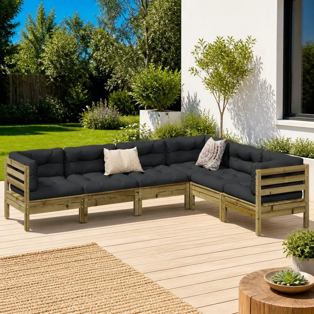Garden Sofa Set Modular Outdoor Furniture 6 Piece Brown Cushions
