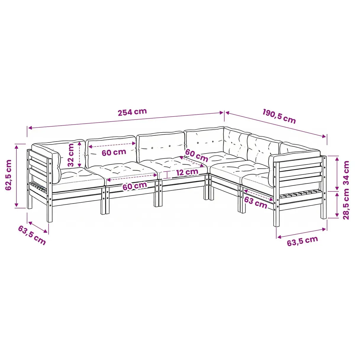 Garden Sofa Set Modular Outdoor Furniture 6 Piece Brown Cushions