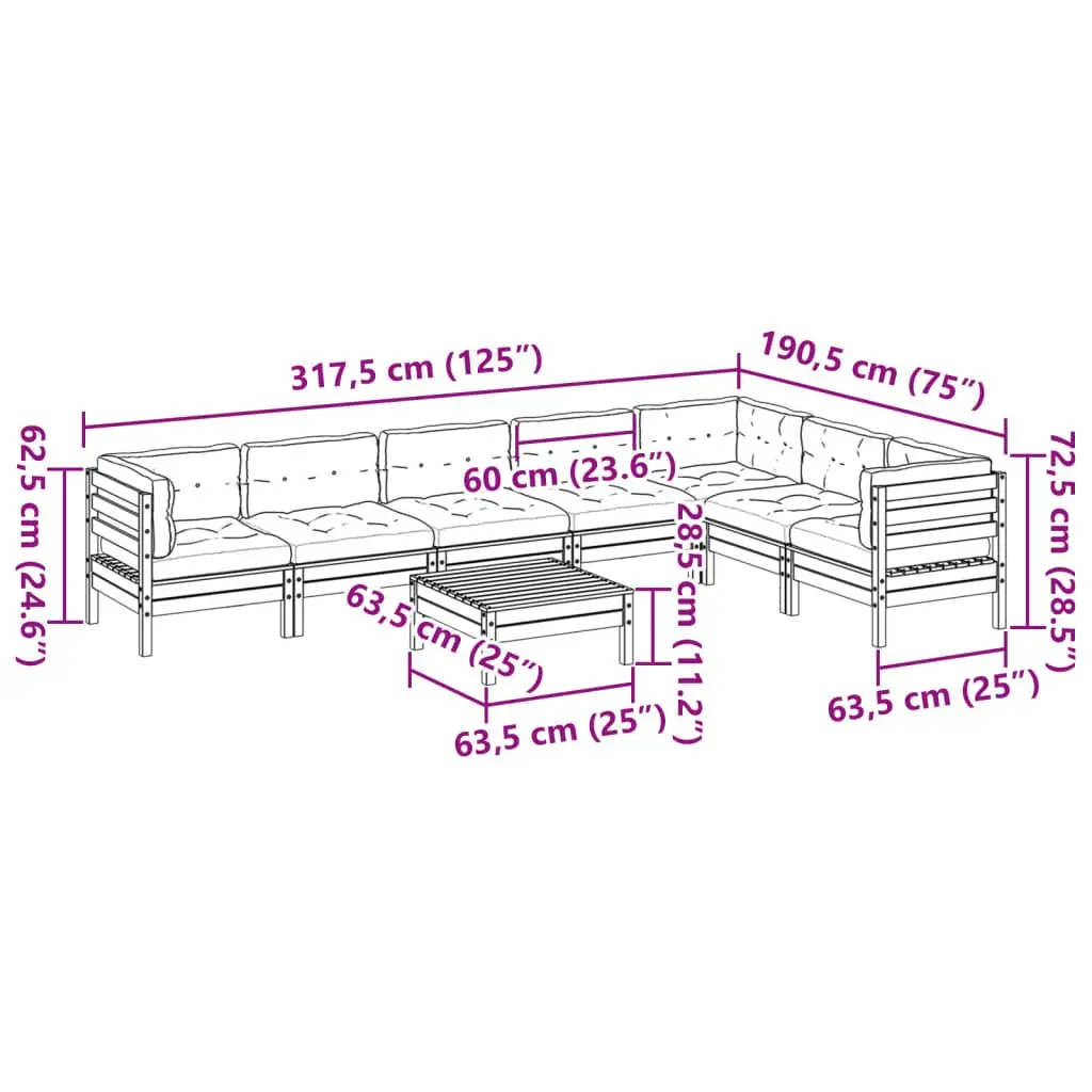 Garden Sofa Set 8 Piece Outdoor Furniture with Cushions Modular Patio Seating