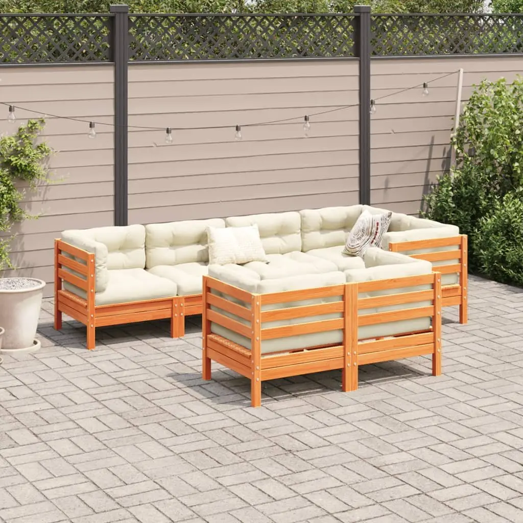 Garden Sofa Set 7 Piece Outdoor Furniture Brown Modular with Cushions